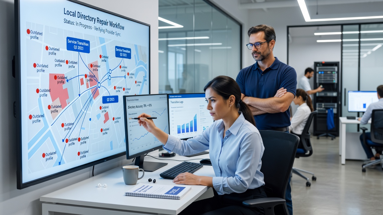 Data synchronization process between retail locations and directory platforms after provider transition
